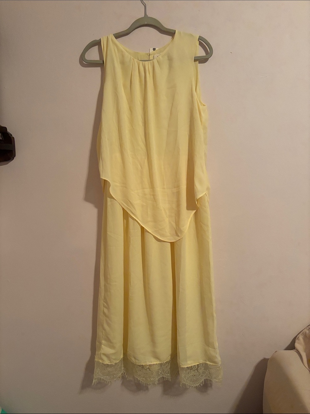 Yellow Sleeveless Layered Lace Hem Dress